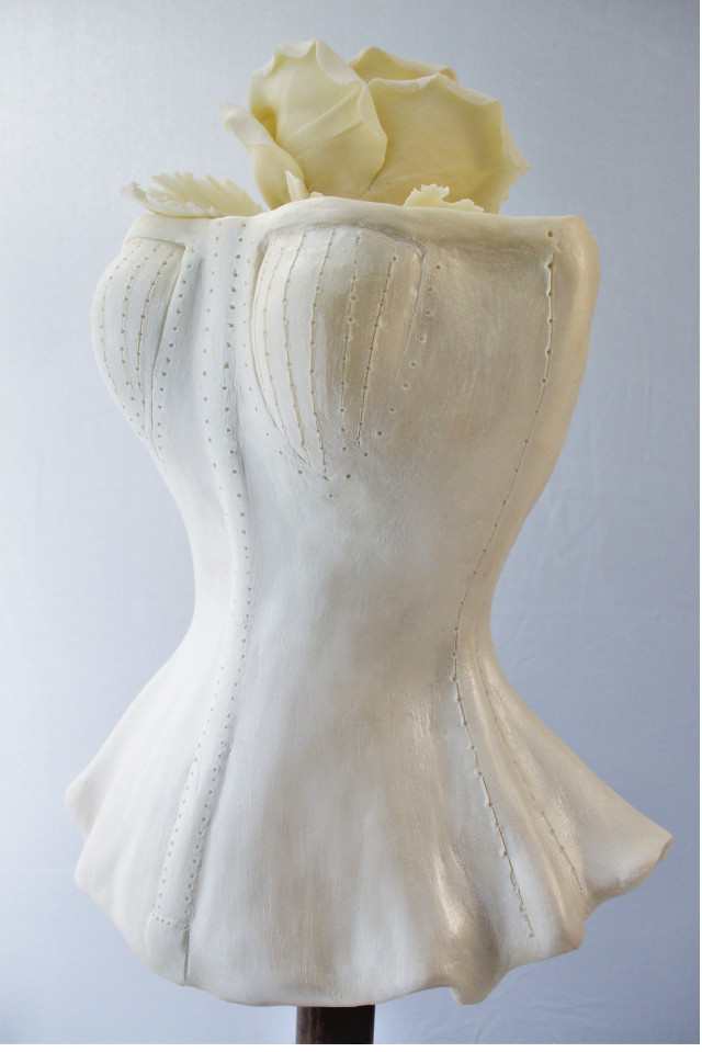 Hand carved white chocolate corset