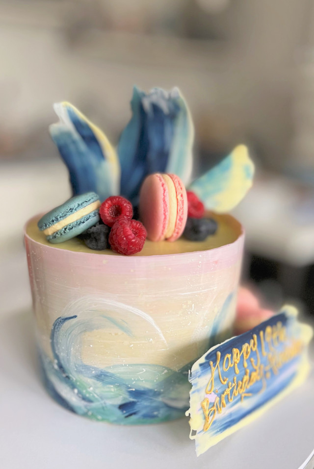 Painted and surf wave birthday cake