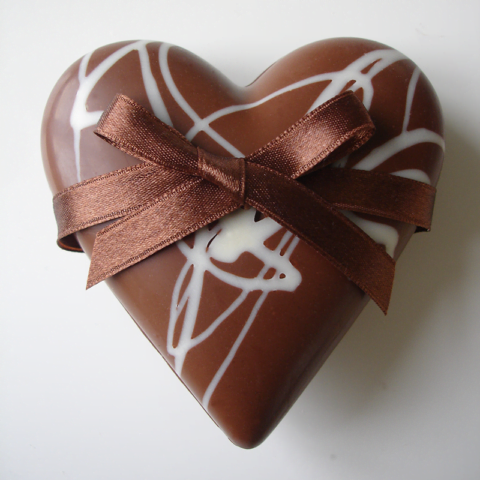 Milk chocolate heart with ribbon
