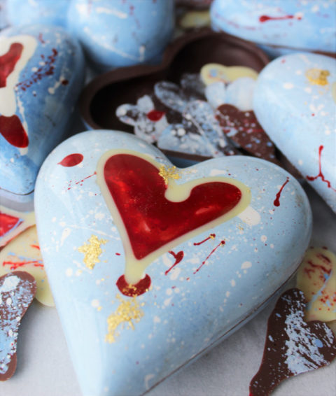 Milk Chocolate painted blue hollow heart