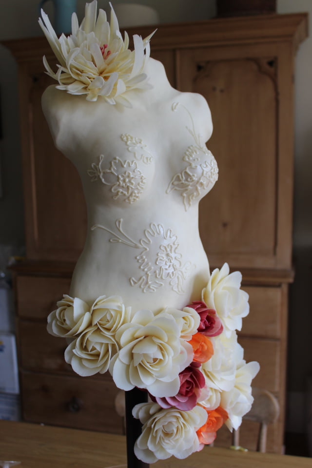 White chocolate torso and flowers