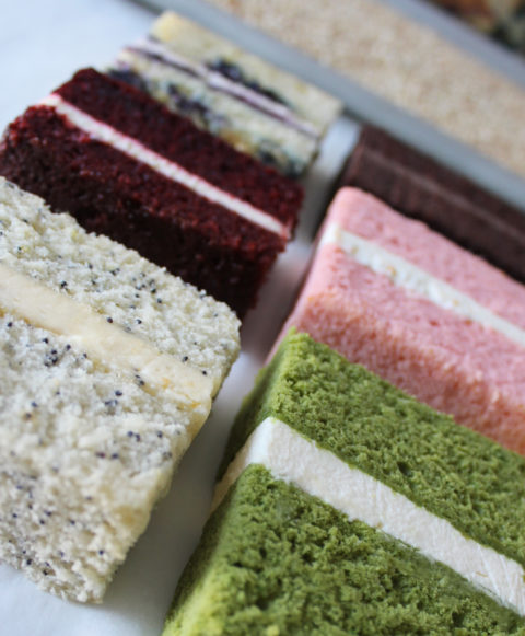 Various cake flavour samples for wedding cake selection or gifting