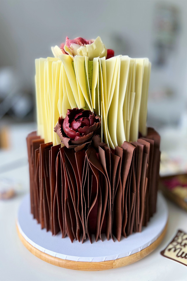 Two tone vertical chocolate panel cake